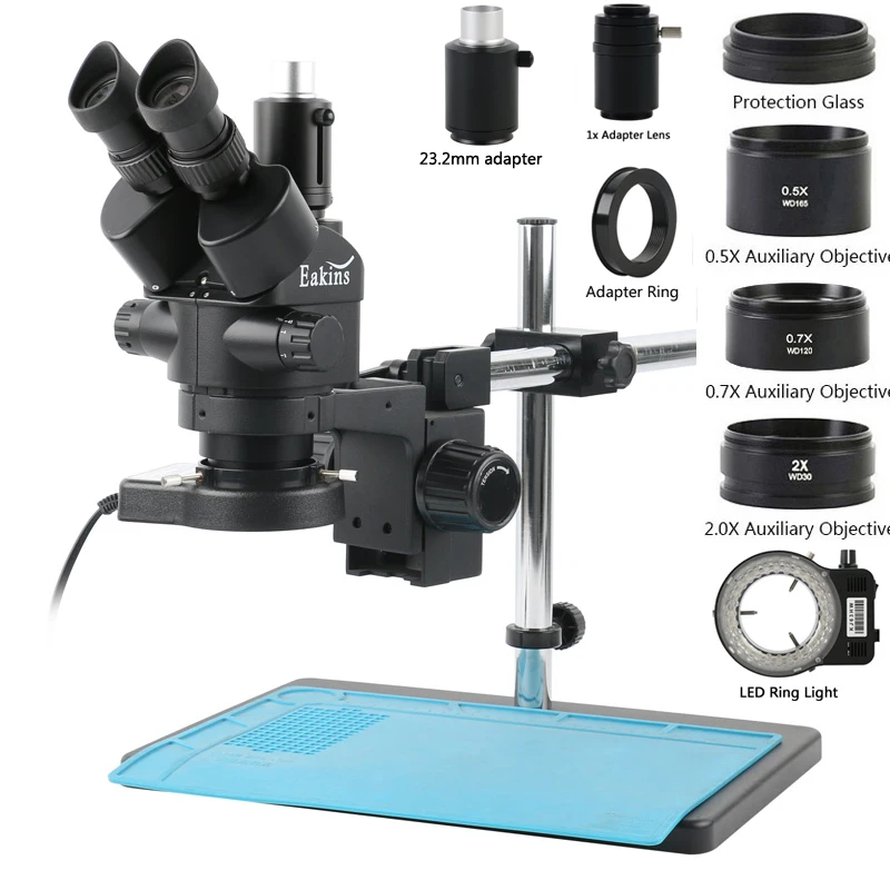 Trinocular Stereo Microscope 7X-45X - Zestaw mikroskopu stereoskopowego trójokularowego z regulacją