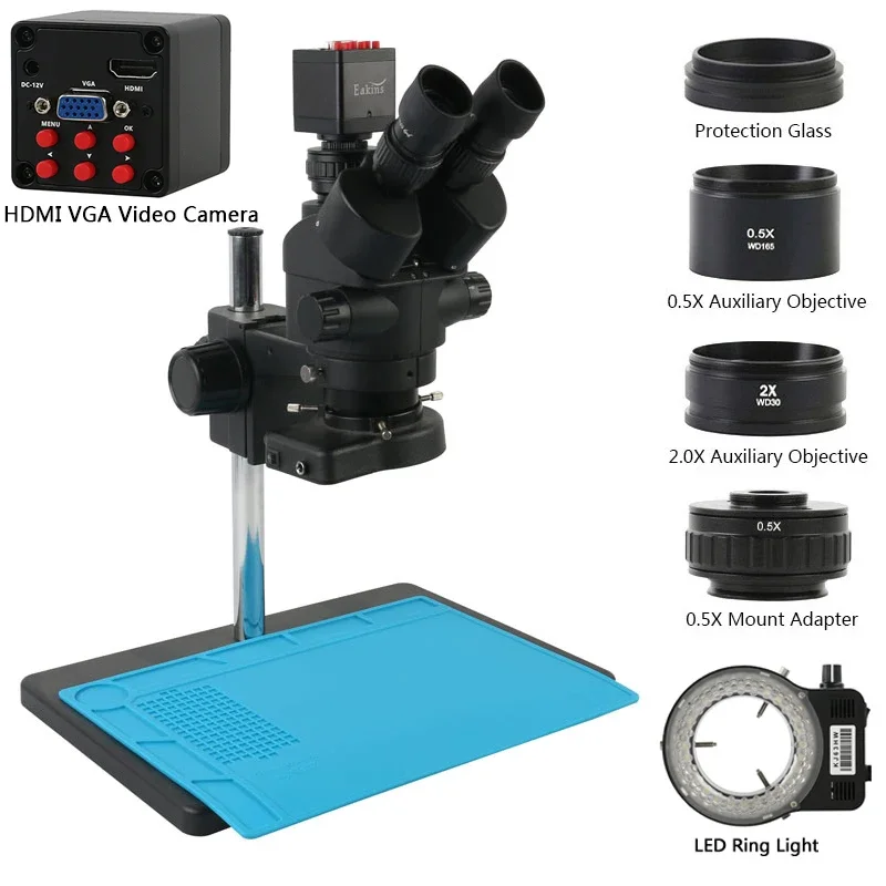 Trinocular Stereo Microscope 7X-45X - Kamera wideo 1080P 2K 4K 36MP